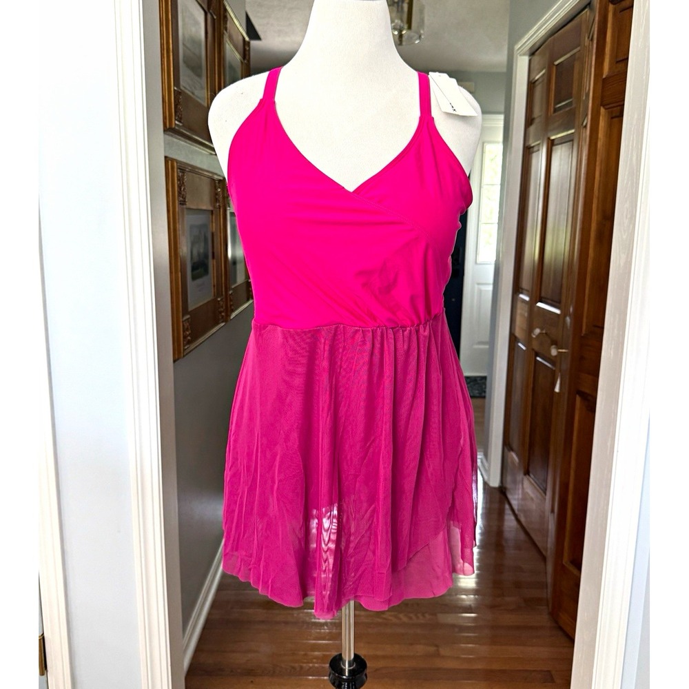 COCOPEAR Women's Hot Pink Racerback Swim Dress 3XL Plus NWT